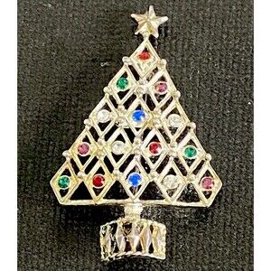 VTG Signed Eisenberg Ice Austrian Multicolor Crystal Christmas Tree Brooch 1970s